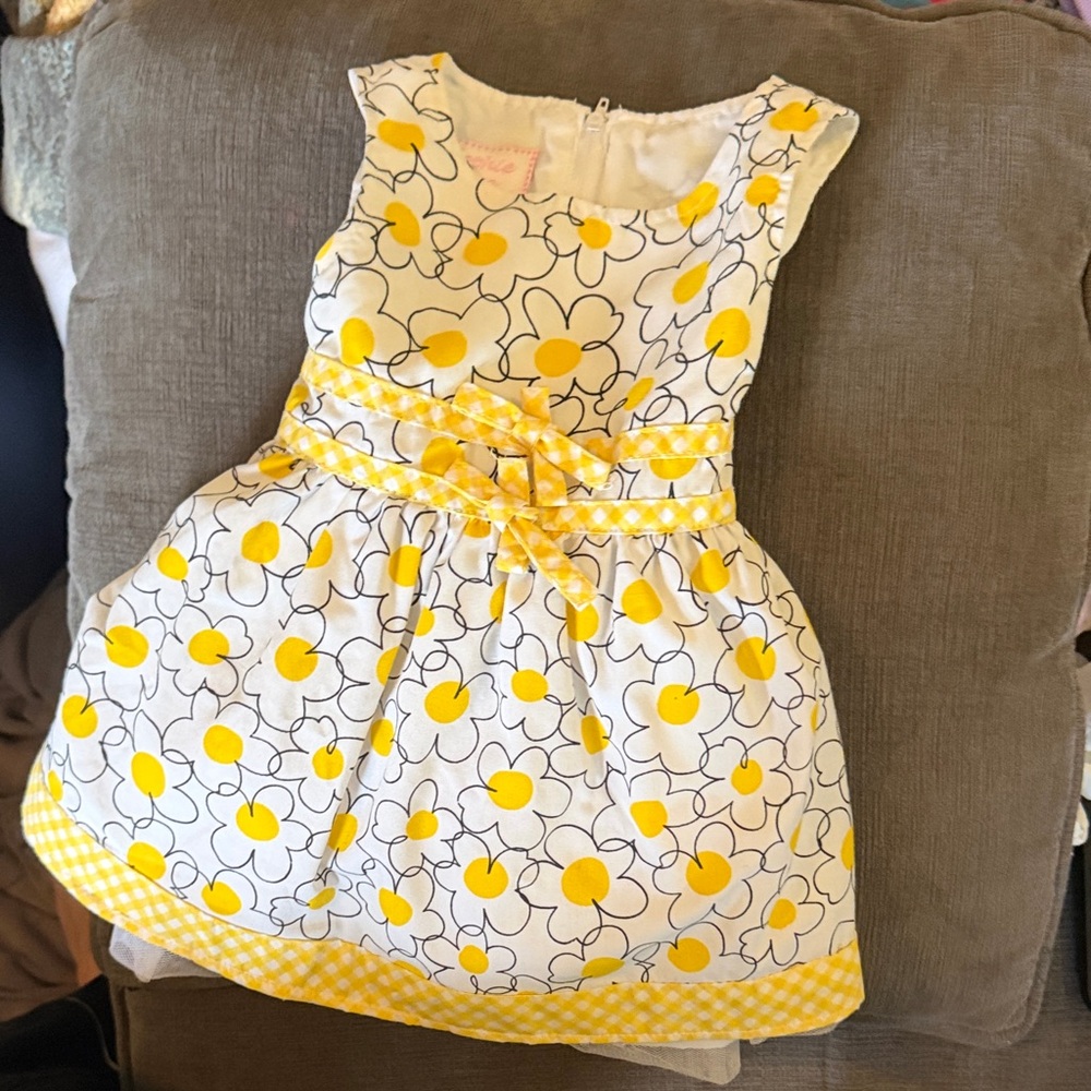 Yellow Floral Gingham Waist Tie Sundress for Girls